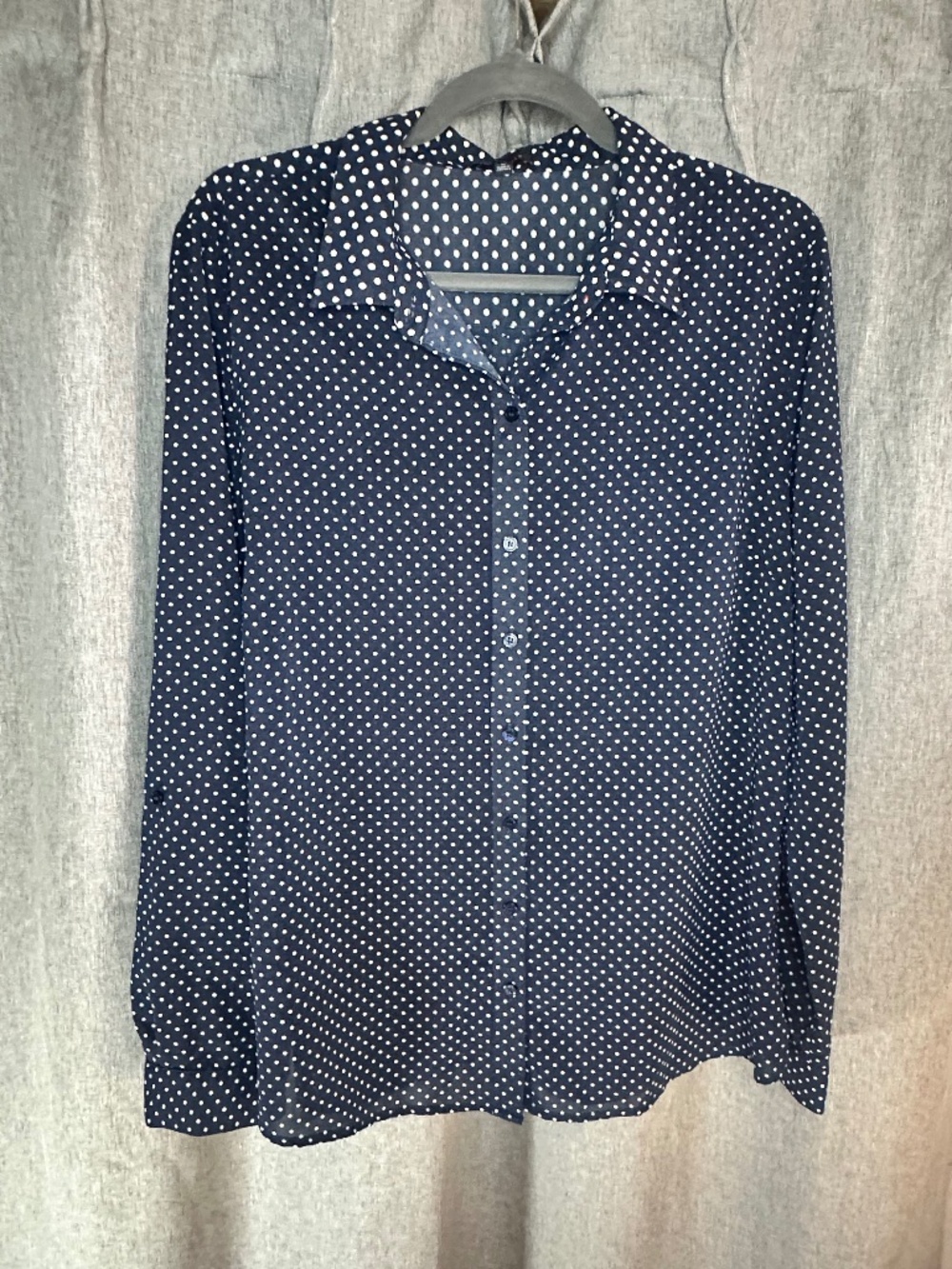 The Limited Navy Blue Polka Dot Long Sleeve Button Down Blouse - Size XL